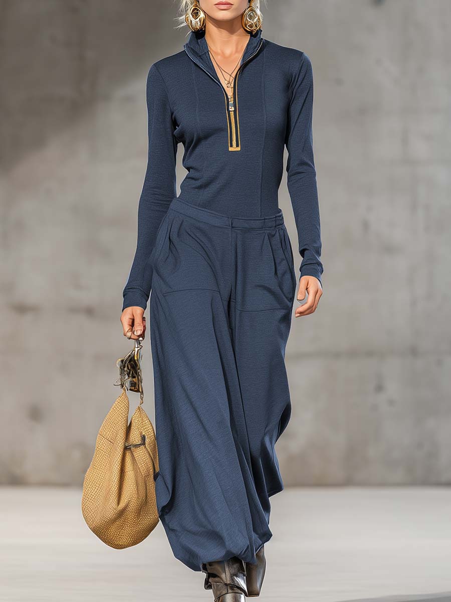 Conjunto Retro Deportivo con Suéter y Pantalones Anchos