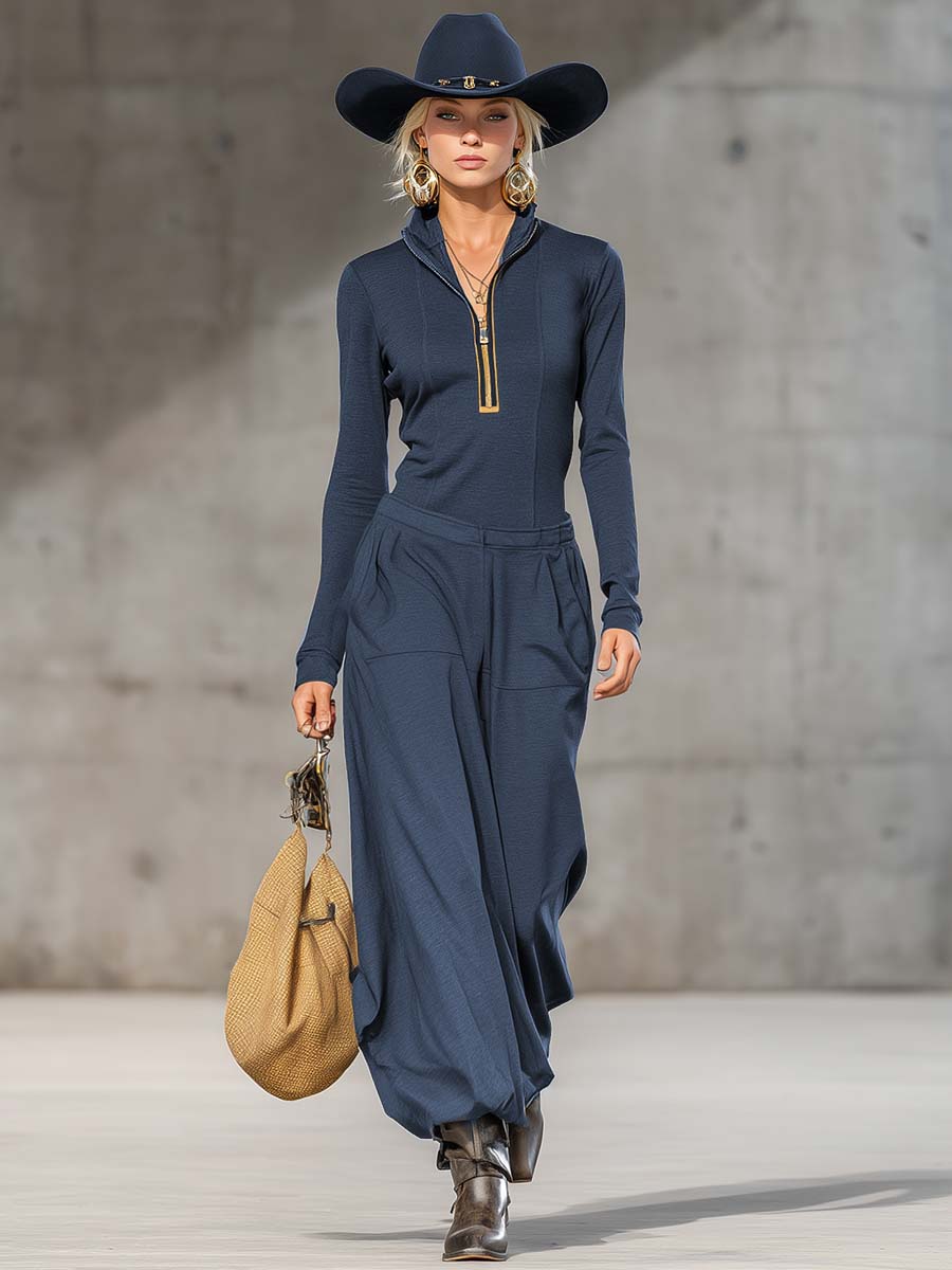 Conjunto Retro Deportivo con Suéter y Pantalones Anchos