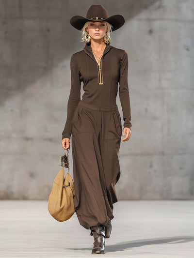 Conjunto Retro Deportivo con Suéter y Pantalones Anchos