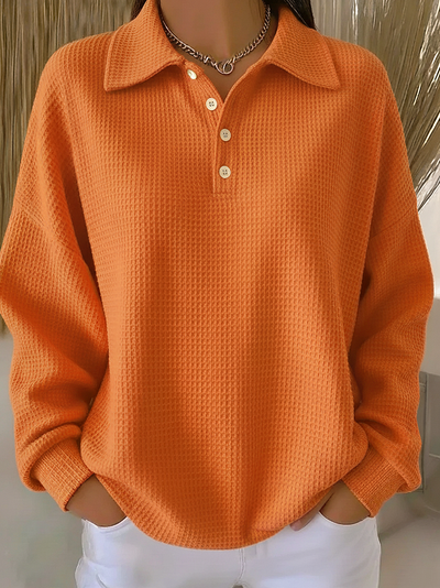 Sudadera de mujer casual con cuello tipo polo, botones y tejido de panal