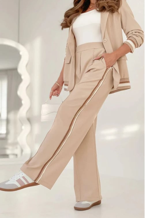 Conjunto Casual de Mujer Beige de 2 Piezas – Cómodo y Elegante para Cada Ocasión de Primavera