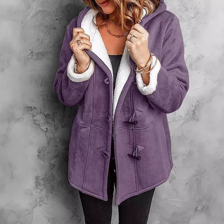 Abrigo de ante con capucha y forro de felpa para mujer