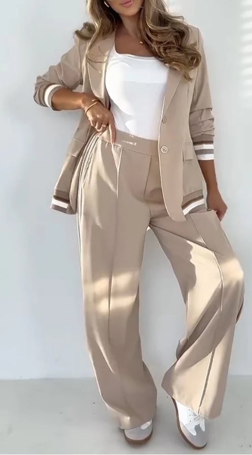 Conjunto Casual de Mujer Beige de 2 Piezas – Cómodo y Elegante para Cada Ocasión de Primavera