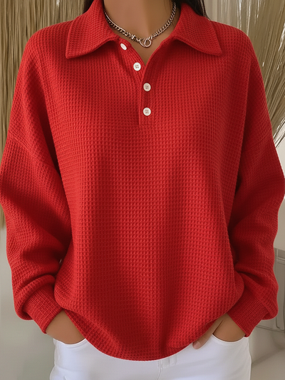 Sudadera de mujer casual con cuello tipo polo, botones y tejido de panal