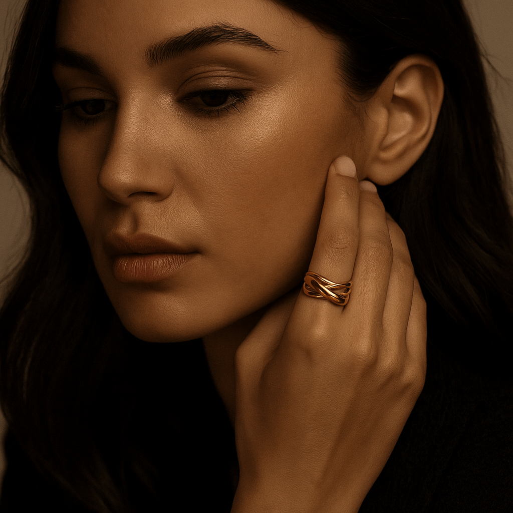 Anillo Sogno – Chapado en oro 14k y aros cruzados