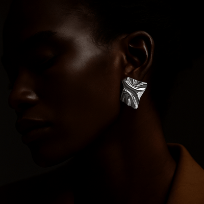 Pendientes Marta – Hojas arrugadas en acero chapado en oro y plata 925