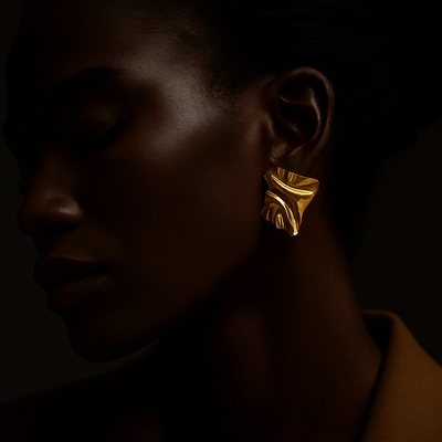 Pendientes Marta – Hojas arrugadas en acero chapado en oro y plata 925