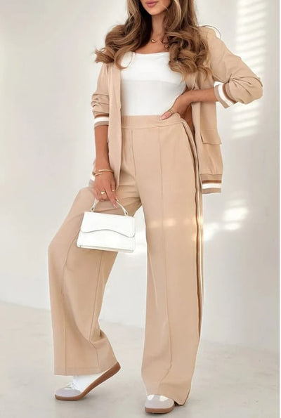 Conjunto Casual de Mujer Beige de 2 Piezas – Cómodo y Elegante para Cada Ocasión de Primavera