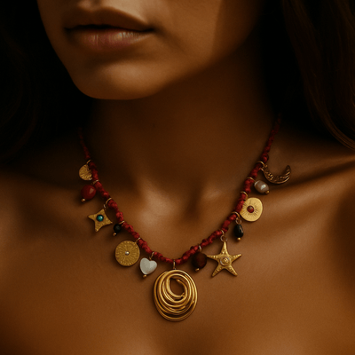 Collar Charms Sirena – Tela y dijes simbólicos