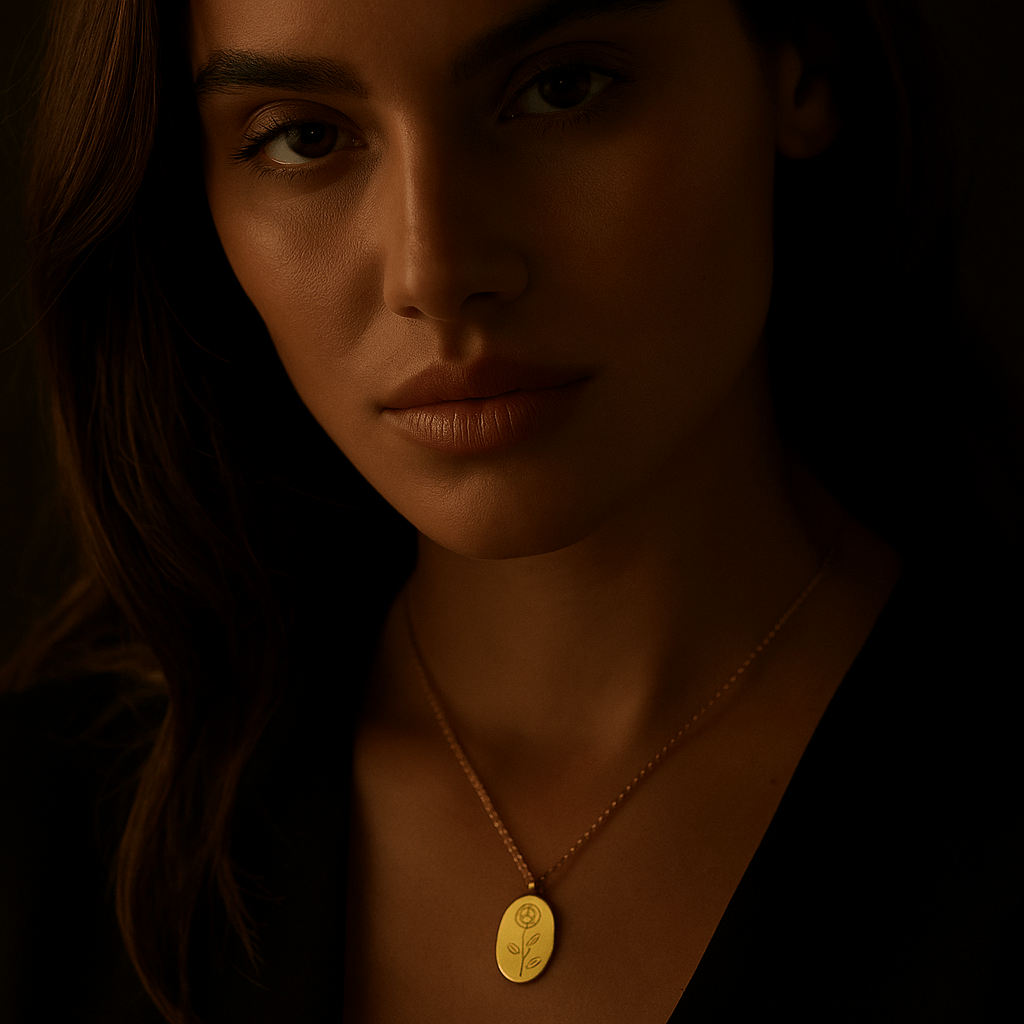 Collar Primavera – Medallón grabado y flor del mes