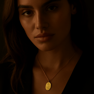 Collar Primavera – Medallón grabado y flor del mes