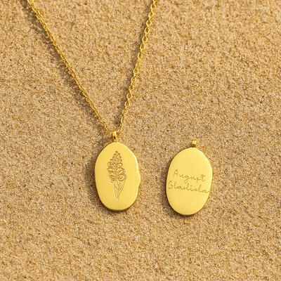 Collar Primavera – Medallón grabado y flor del mes