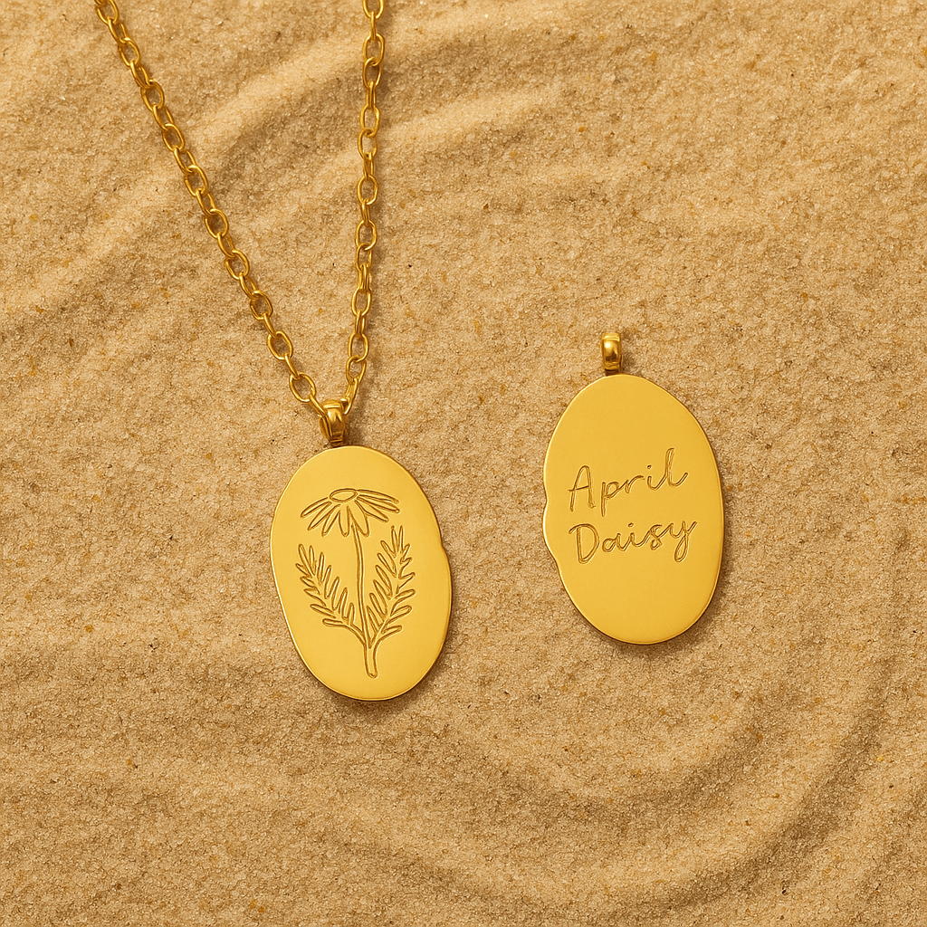 Collar Primavera – Medallón grabado y flor del mes