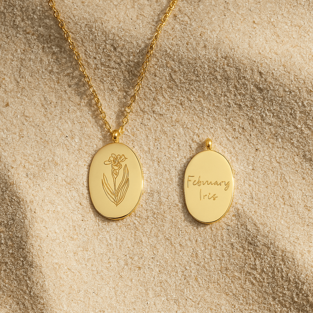Collar Primavera – Medallón grabado y flor del mes