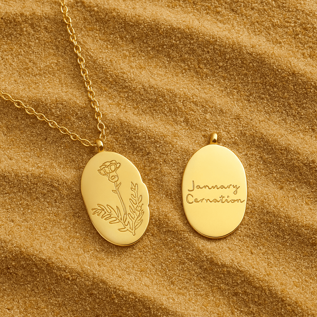 Collar Primavera – Medallón grabado y flor del mes