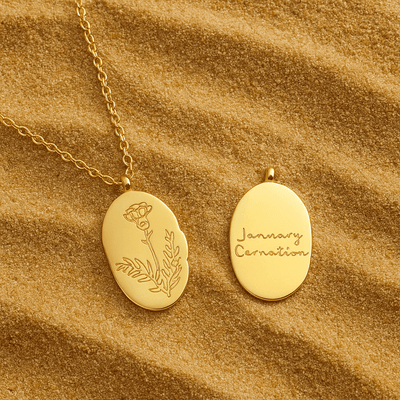 Collar Primavera – Medallón grabado y flor del mes