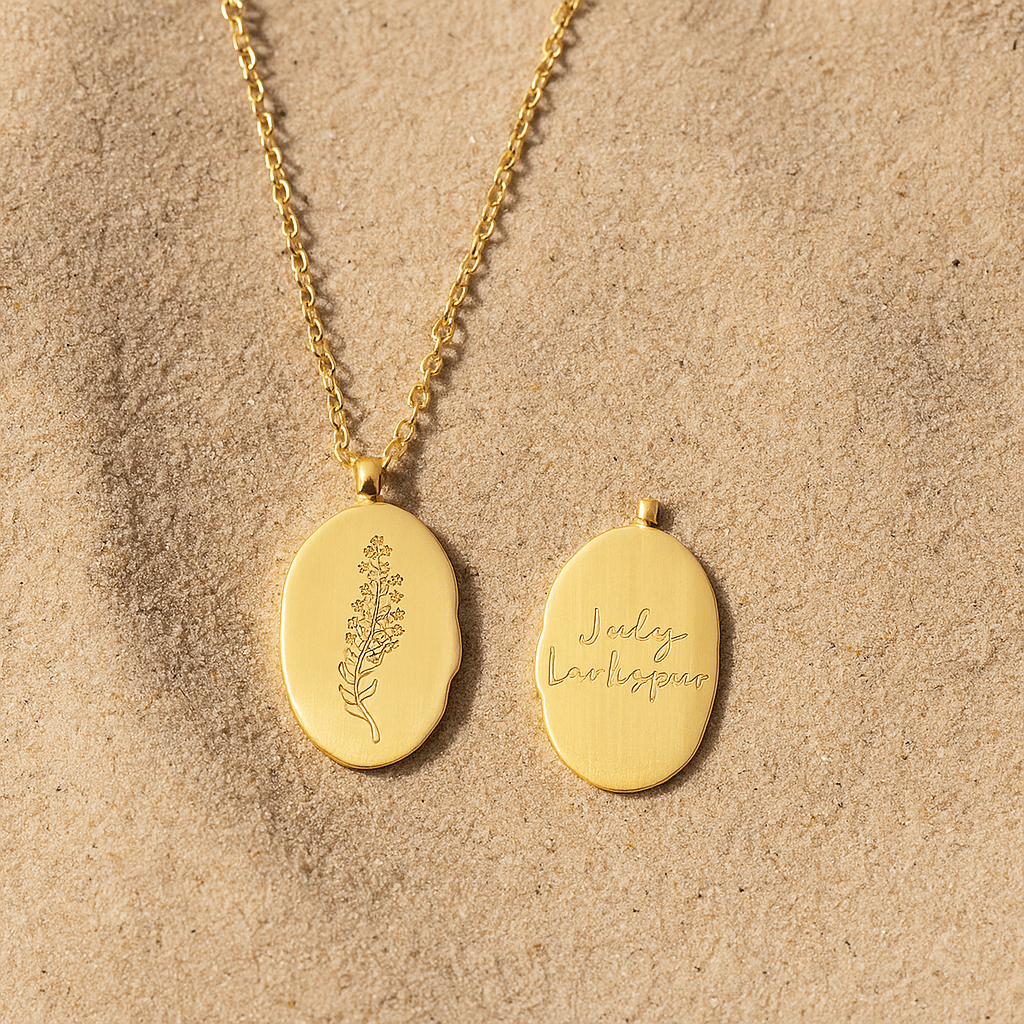 Collar Primavera – Medallón grabado y flor del mes