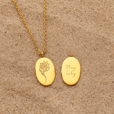 Collar Primavera – Medallón grabado y flor del mes