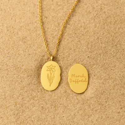 Collar Primavera – Medallón grabado y flor del mes