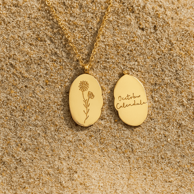 Collar Primavera – Medallón grabado y flor del mes