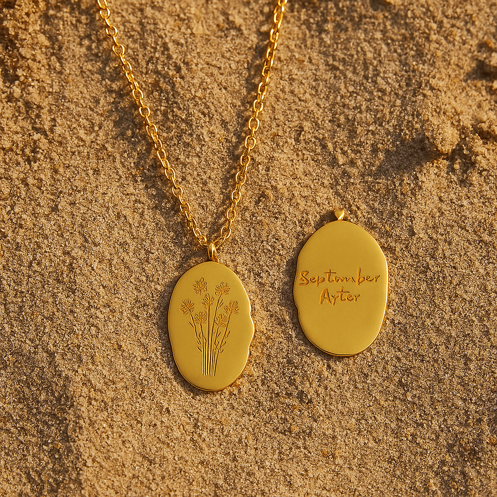 Collar Primavera – Medallón grabado y flor del mes