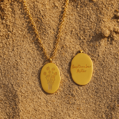 Collar Primavera – Medallón grabado y flor del mes