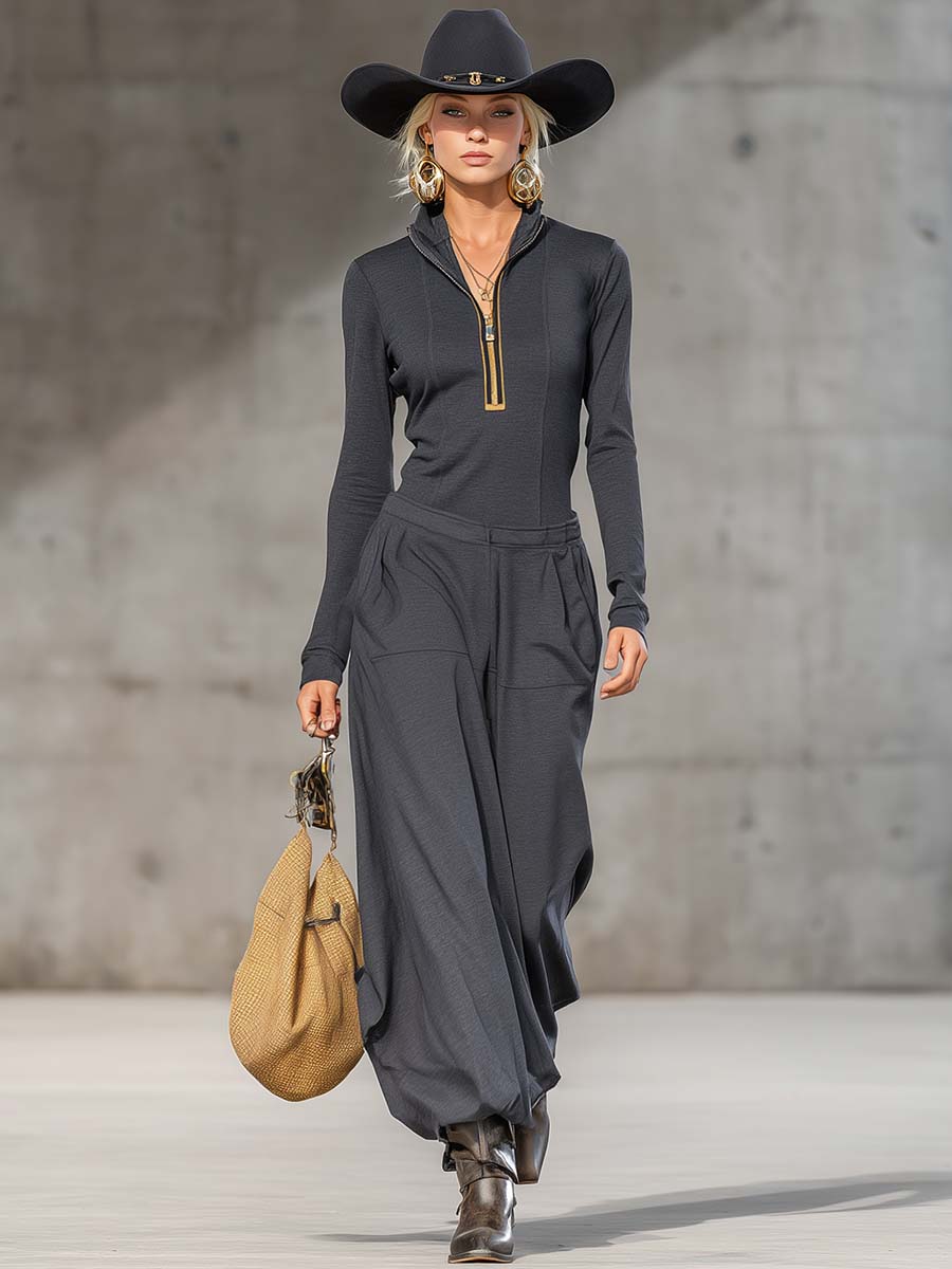 Conjunto Retro Deportivo con Suéter y Pantalones Anchos