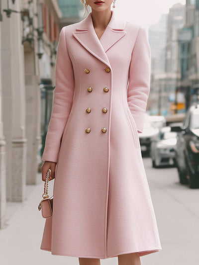 Abrigo elegante de lana cruzado color rosa empolvado