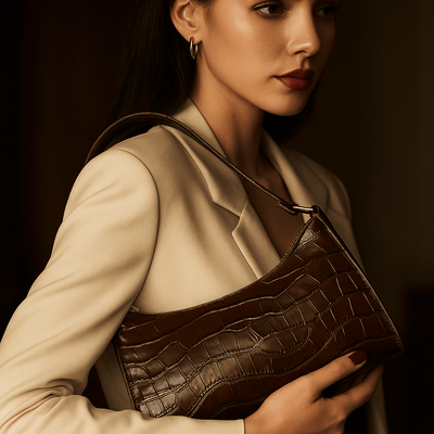 Bolso Cora – Mini baguette croco vegano con cremallera