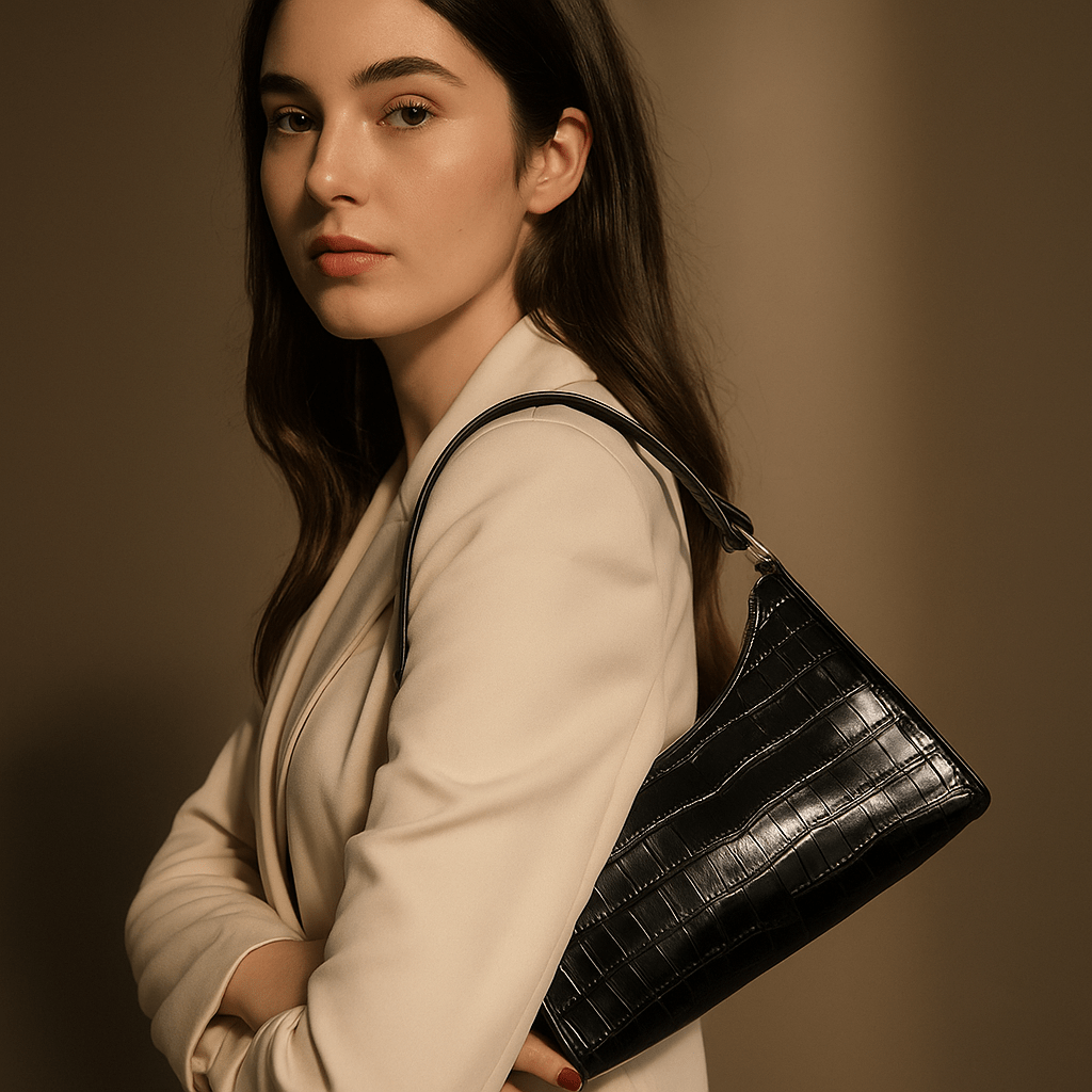 Bolso Cora – Mini baguette croco vegano con cremallera