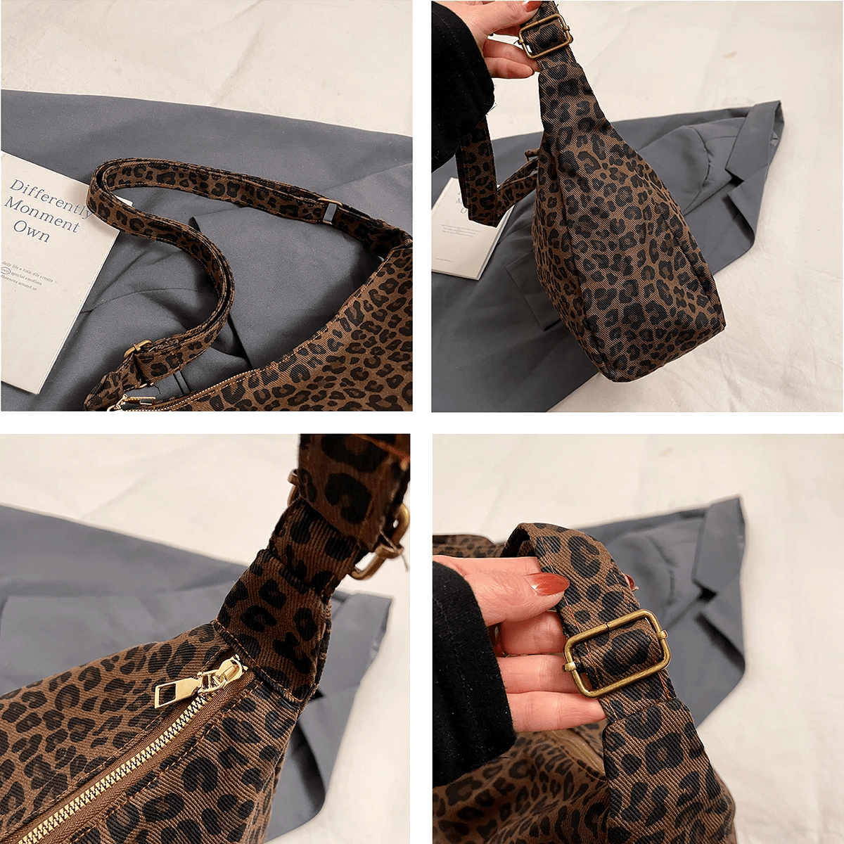 Bolso Lupa – Hobo leopardo en tela y correa ajustable