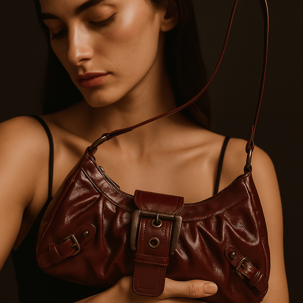 Bolso Nova – Mini hobo cuero vegano brillante y hebilla