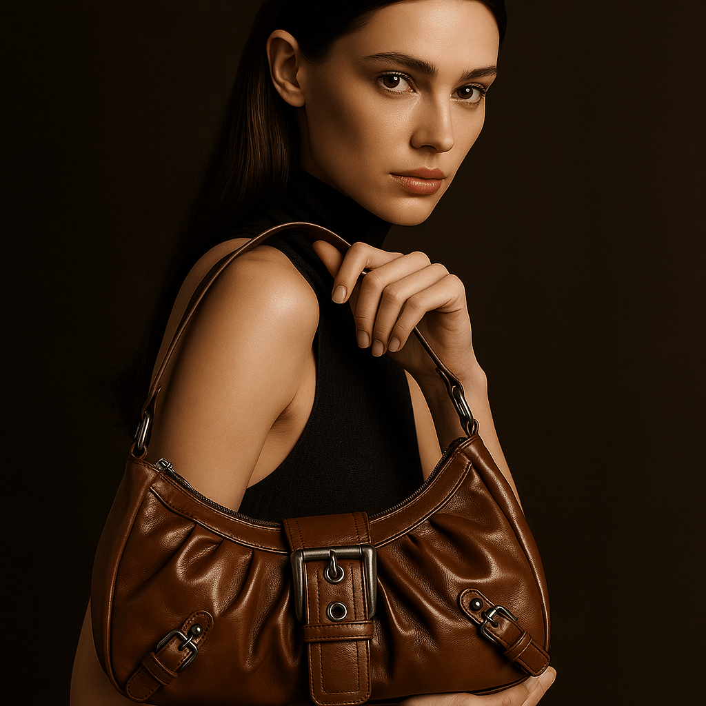 Bolso Nova – Mini hobo cuero vegano brillante y hebilla