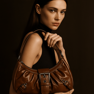 Bolso Nova – Mini hobo cuero vegano brillante y hebilla