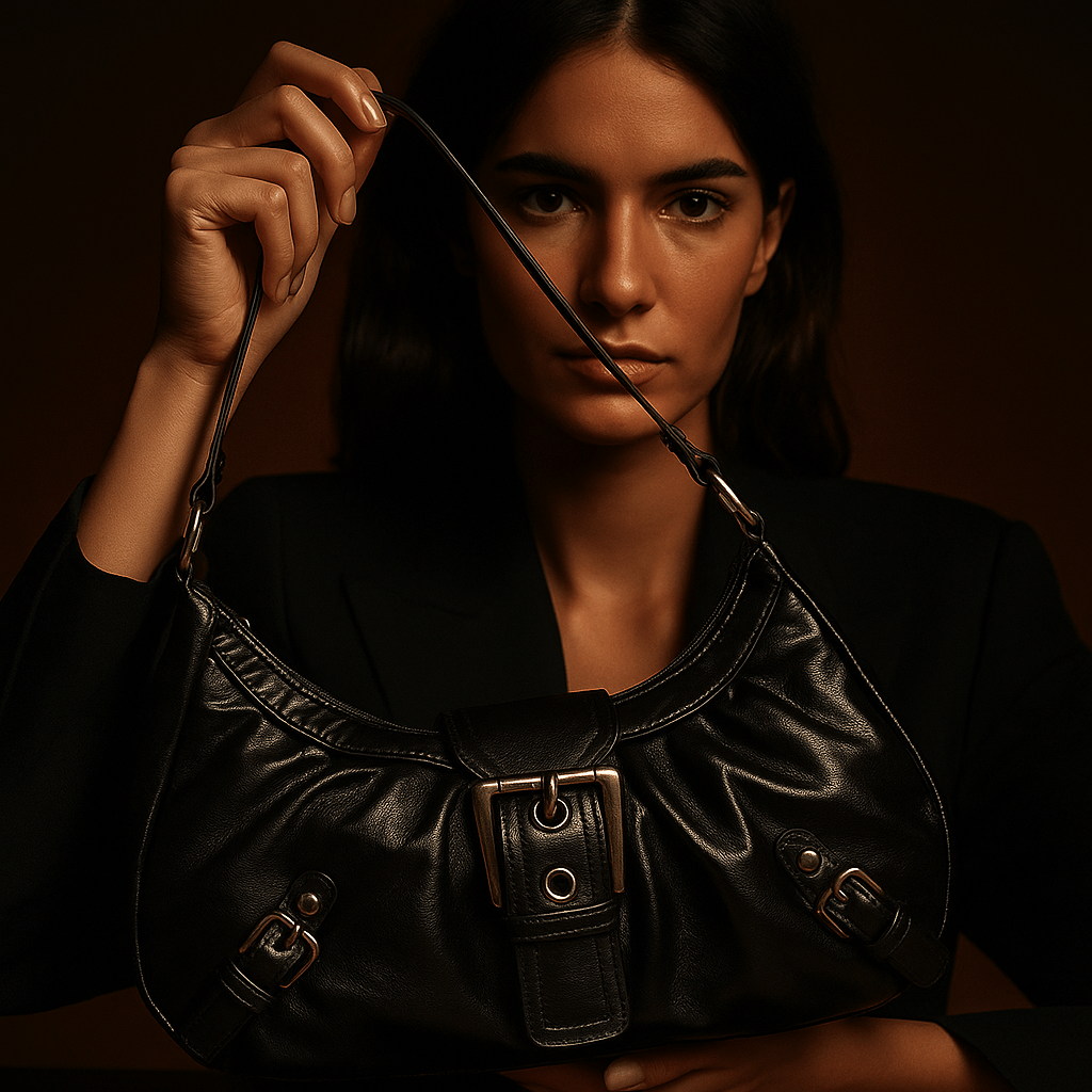 Bolso Nova – Mini hobo cuero vegano brillante y hebilla