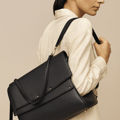 Bolso Siena – Doble solapa, cuero napa y tela impermeable