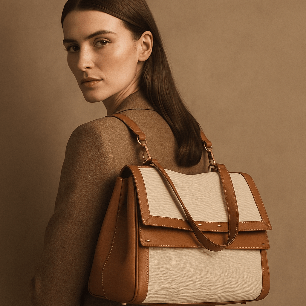 Bolso Siena – Doble solapa, cuero napa y tela impermeable