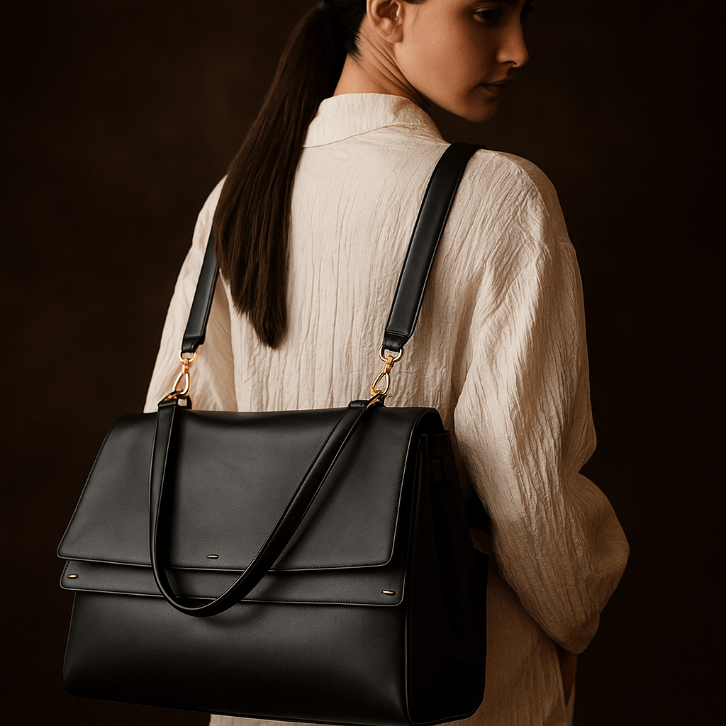 Bolso Siena – Doble solapa, cuero napa y tela impermeable